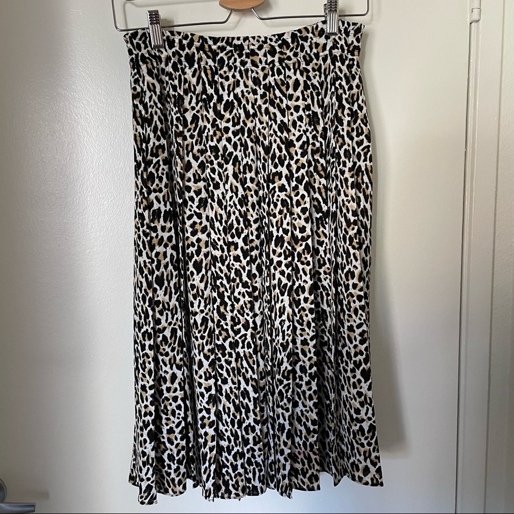 J. Crew Leopard Print Midi Skirt in Black, White, Tan